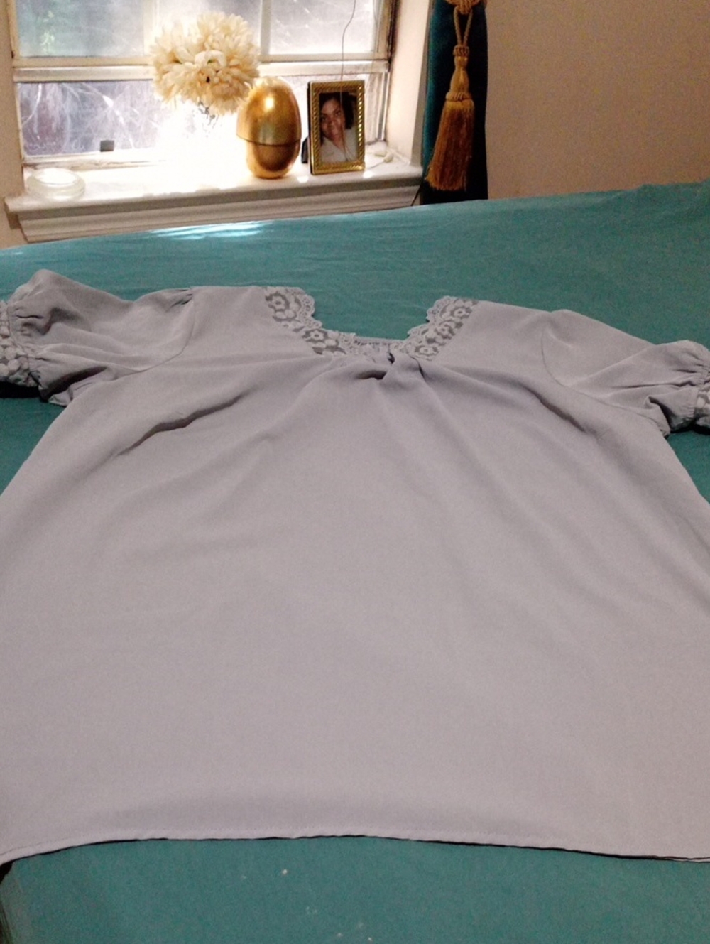 Light Gray Lace-Trim Women's Top